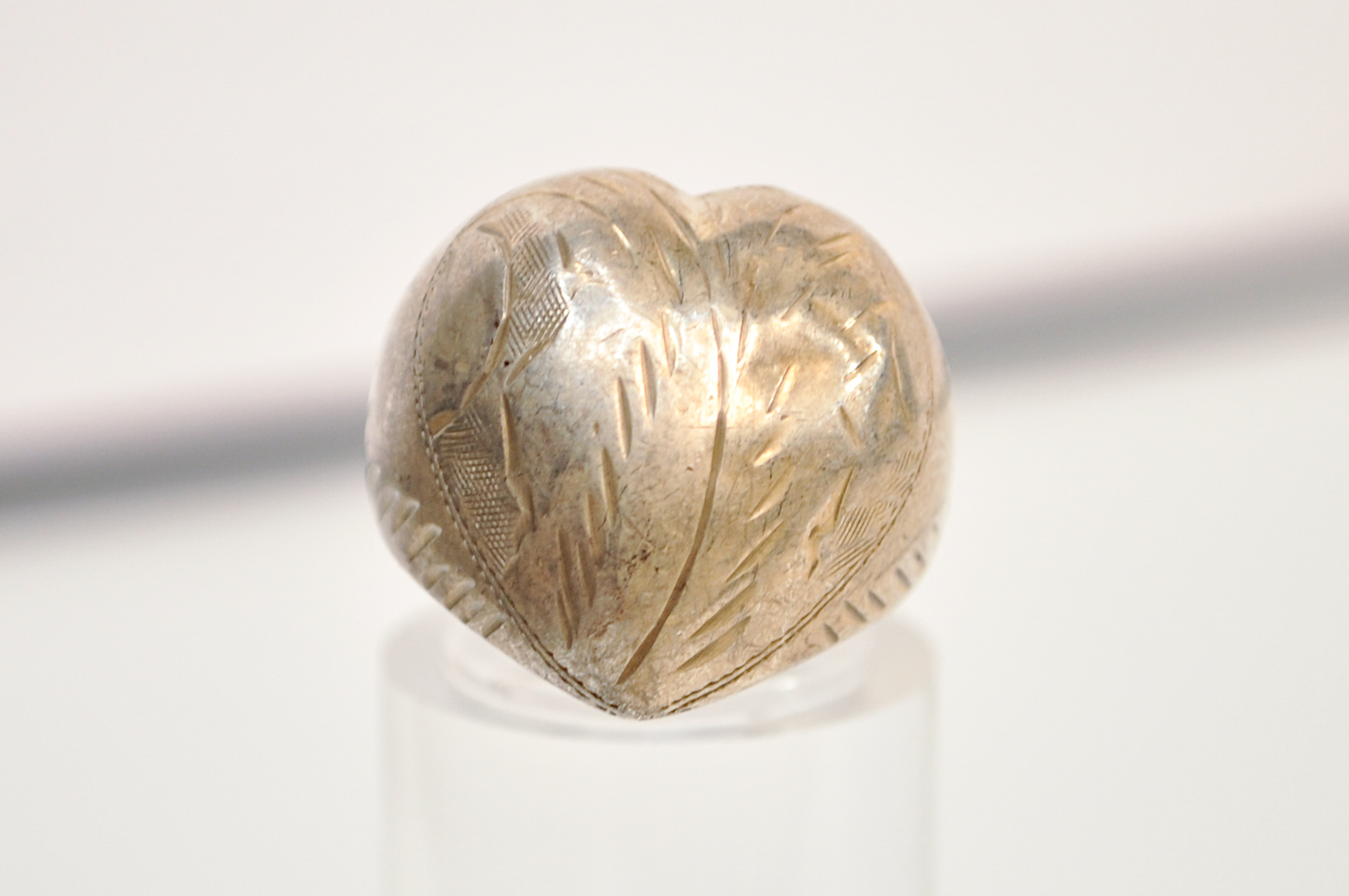 Vintage 925 Sterling Puffy Heart Ring Size 7- Size 7 Sterling Silver Puffy Heart Statement Ring