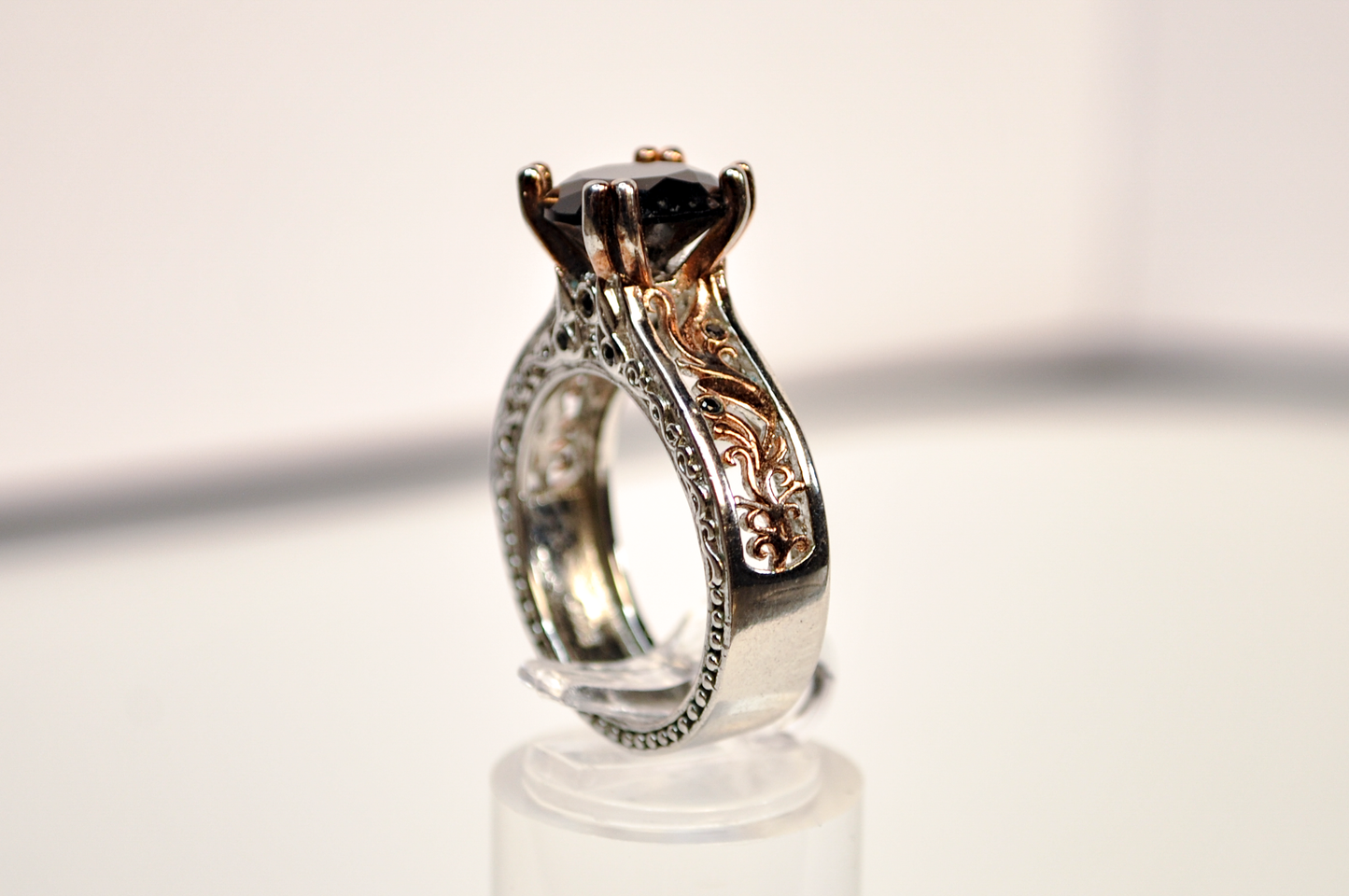 Gothic Style Large Black Stone Sterling Silver Ring Size 8 - S925 Sterling Silver Filigree Ring with Large Black Gem Size 8