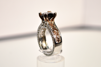 Gothic Style Large Black Stone Sterling Silver Ring Size 8 - S925 Sterling Silver Filigree Ring with Large Black Gem Size 8