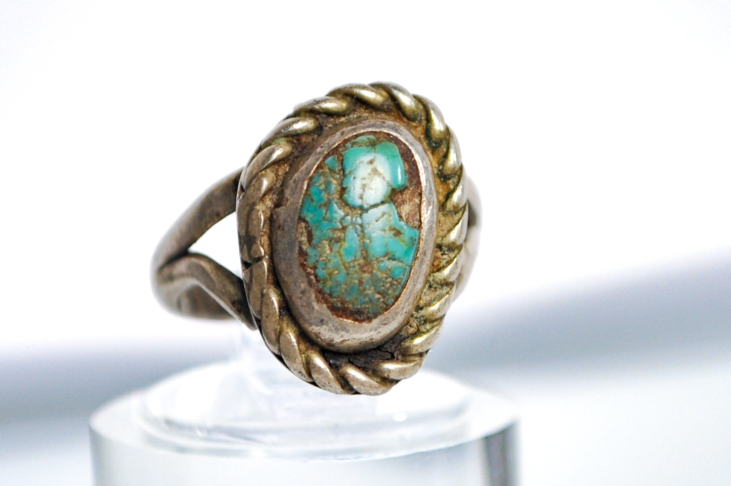 Dainty Native Kingman Turquoise Sterling Silver Ring Size 1.5 - Native Sterling Silver Dainty Oval Kingman Turquoise Infant Ring
