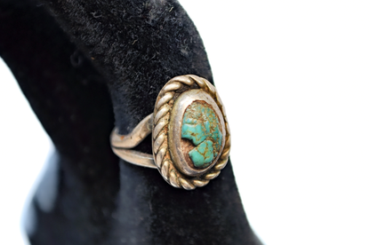 Dainty Native Kingman Turquoise Sterling Silver Ring Size 1.5 - Native Sterling Silver Dainty Oval Kingman Turquoise Infant Ring