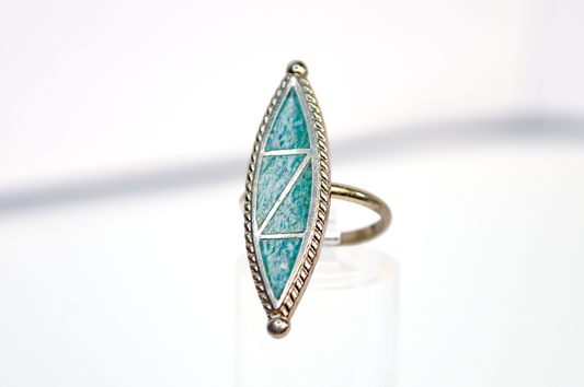 Native Sterling Silver Ring with Sky‑blue Turquoise Inlay, Size 5.5 - Native Handcrafted Sterling Ring Sky‑blue and Green‑hued Turquoise Inlay