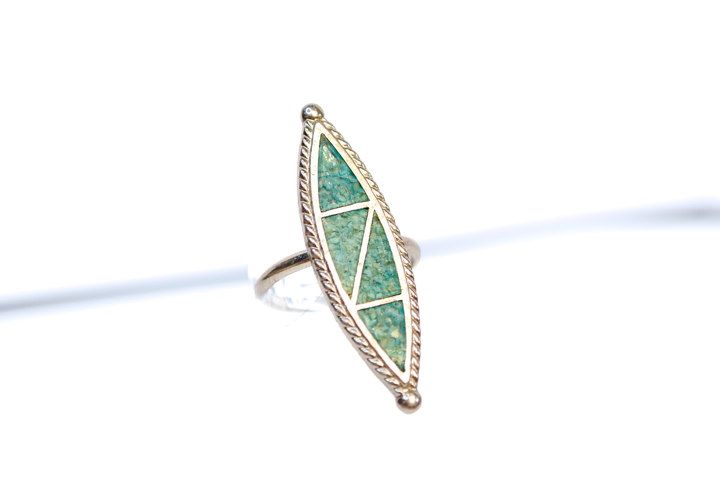 Native Sterling Silver Ring with Sky‑blue Turquoise Inlay, Size 5.5 - Native Handcrafted Sterling Ring Sky‑blue and Green‑hued Turquoise Inlay