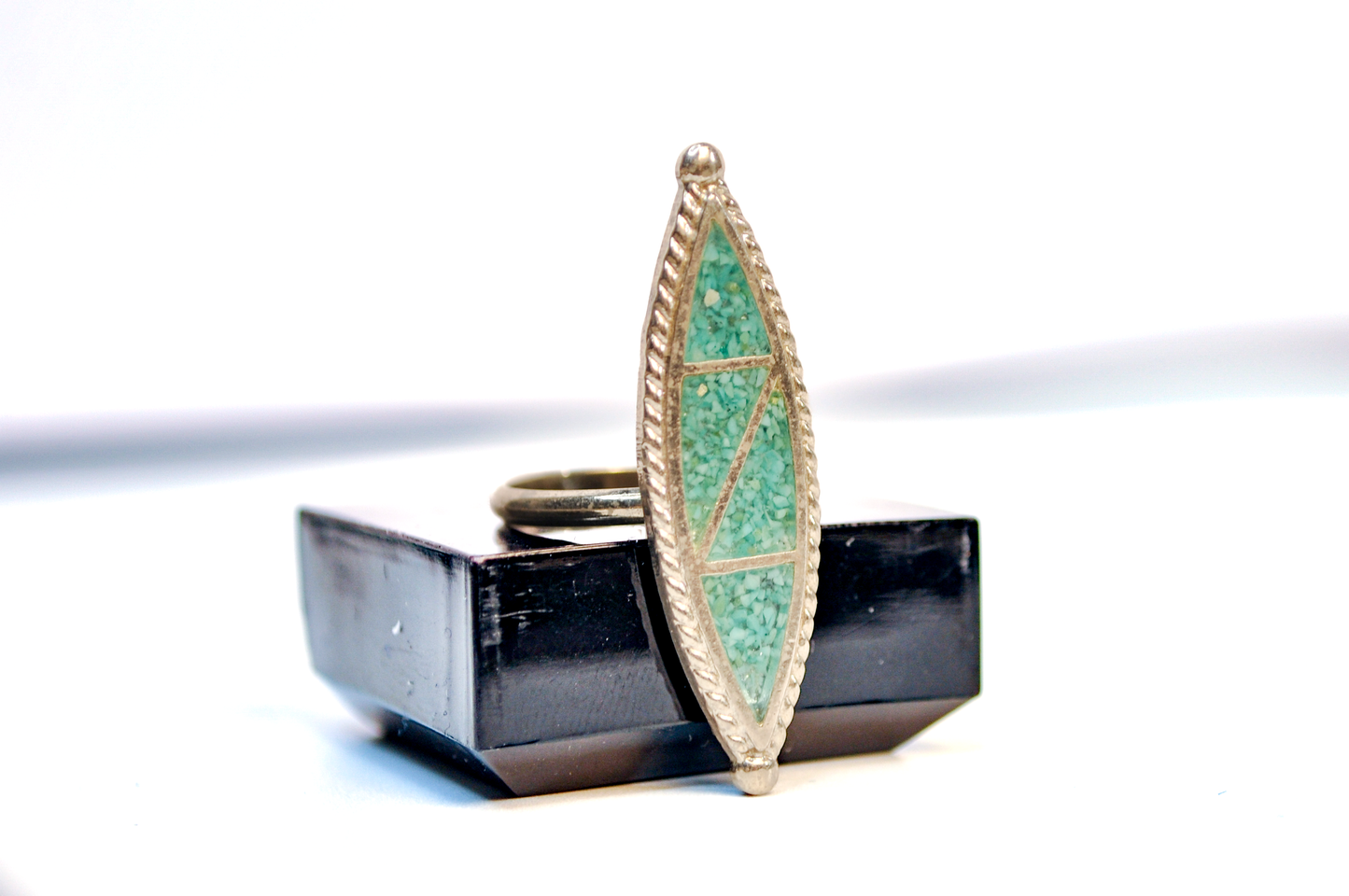 Native Sterling Silver Ring with Sky‑blue Turquoise Inlay, Size 5.5 - Native Handcrafted Sterling Ring Sky‑blue and Green‑hued Turquoise Inlay