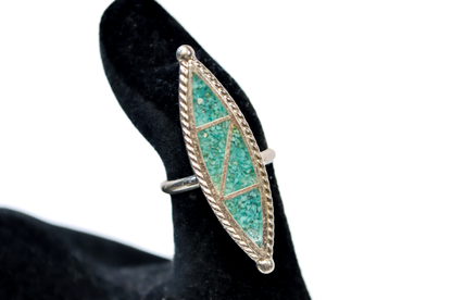 Native Sterling Silver Ring with Sky‑blue Turquoise Inlay, Size 5.5 - Native Handcrafted Sterling Ring Sky‑blue and Green‑hued Turquoise Inlay