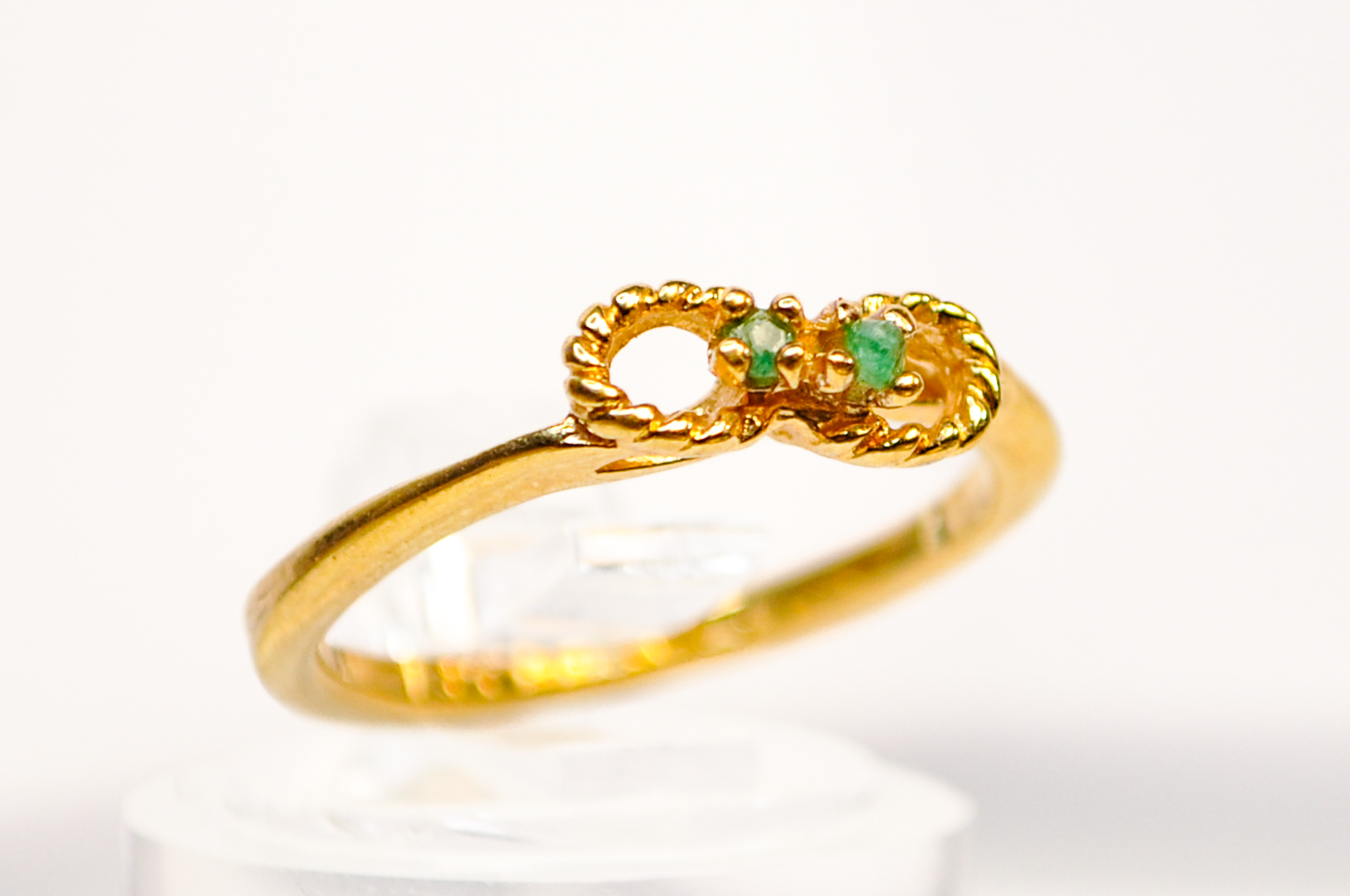 Size 5 Gold Electroplated Dainty Infinity Ring Green Stone Accents - Vintage Infinity Design Ring with Green Accent Stones Sz 5