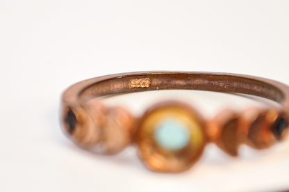 S925 Rose Gold Eclipse Ring Black CZ Moon Size 9 - Black CZ Moon And Moonstone Sun Eclipse Ring