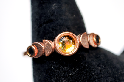 S925 Rose Gold Eclipse Ring Black CZ Moon Size 9 - Black CZ Moon And Moonstone Sun Eclipse Ring