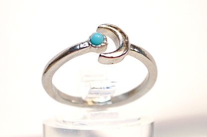 Sterling Silver Robin‑egg Turquoise Crescent Moon Ring Size 7 - Size 7 Robin Egg Turquoise Moonstone‑Style Sterling Ring