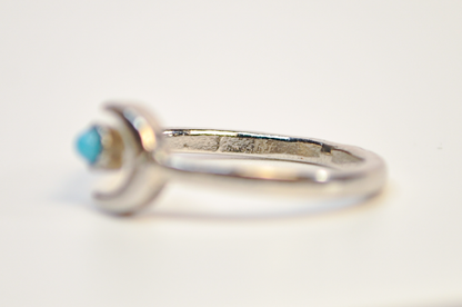 Sterling Silver Robin‑egg Turquoise Crescent Moon Ring Size 7 - Size 7 Robin Egg Turquoise Moonstone‑Style Sterling Ring