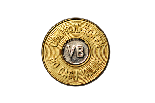 Bimetallic Control Token VB "No Cash Value" Metal Coin - VB Control Token Vintage Brass & Silver-Tone Metal Vending Coin