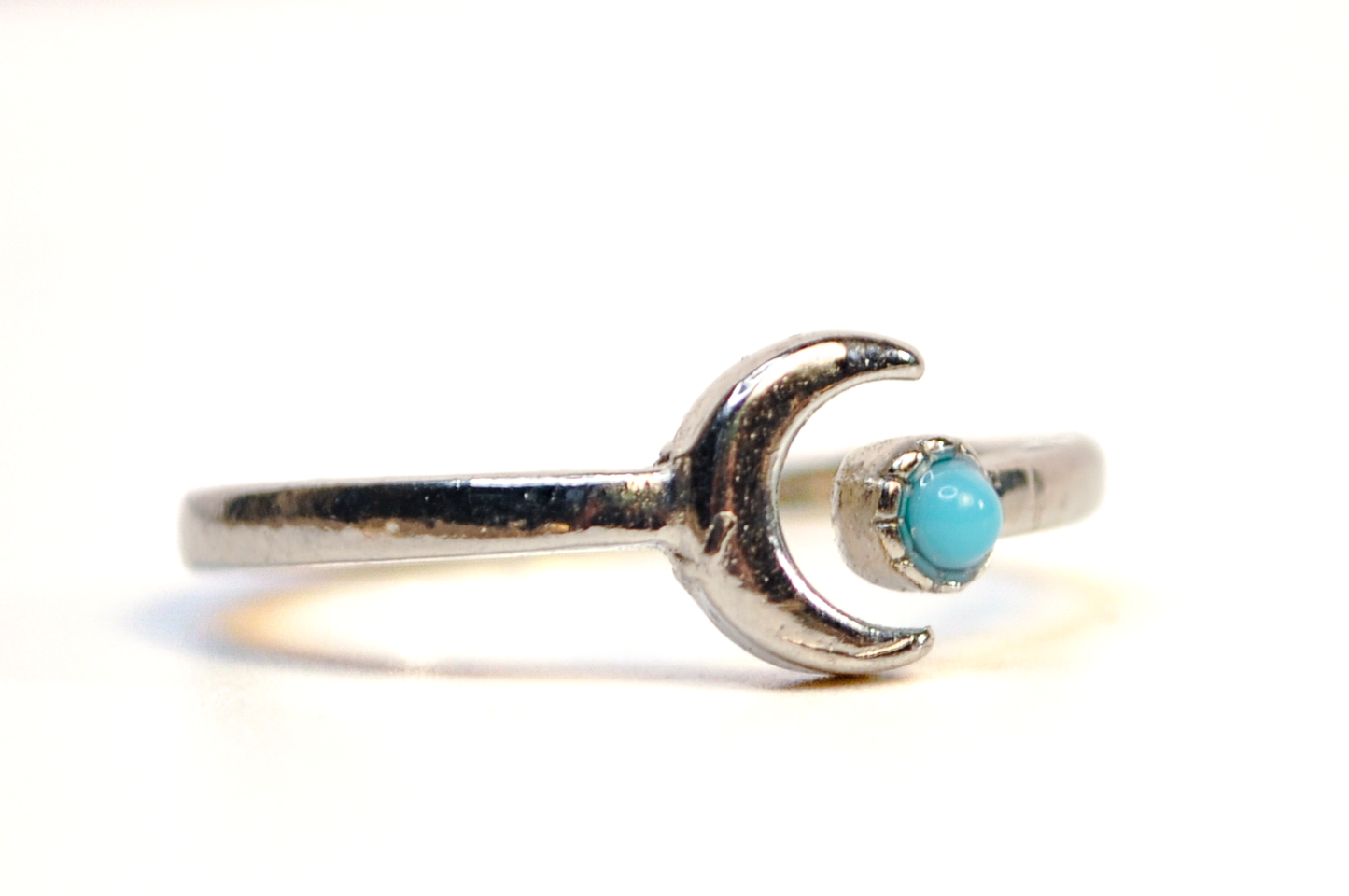 Sterling Silver Robin‑egg Turquoise Crescent Moon Ring Size 7 - Size 7 Robin Egg Turquoise Moonstone‑Style Sterling Ring