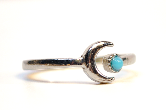 Sterling Silver Robin‑egg Turquoise Crescent Moon Ring Size 7 - Size 7 Robin Egg Turquoise Moonstone‑Style Sterling Ring