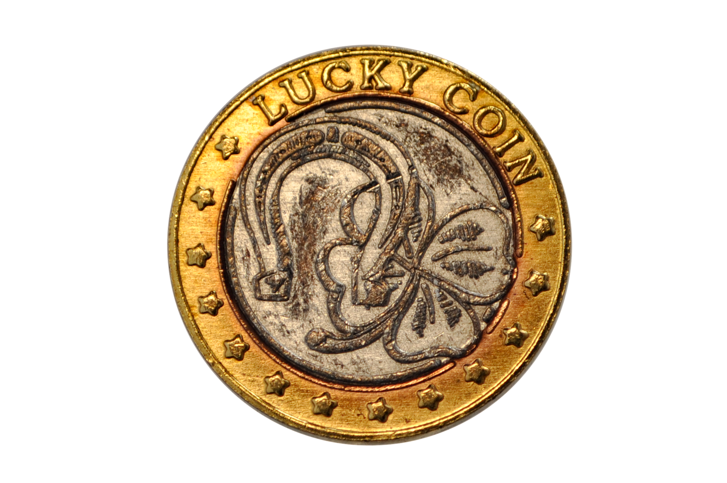 Bimetallic Good Luck Souvenir Token - Lucky Coin, Horseshoe & Four-leaf Clover Token