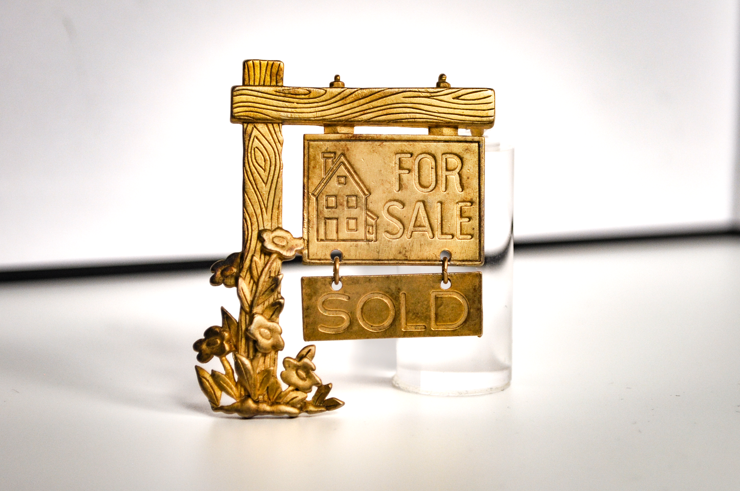 JJ Jonette Vintage Articulated "For Sale" & "Sold" Brooch - Vintage Articulated JJ Jonette Realtor Sold Sign Pin