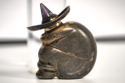 Vintage Sterling Silver Mexican Sleeping Fiesta Man Perfume Brooch - Silver Sombrero Figure Amethyst Accent Portable Perfume Brooch