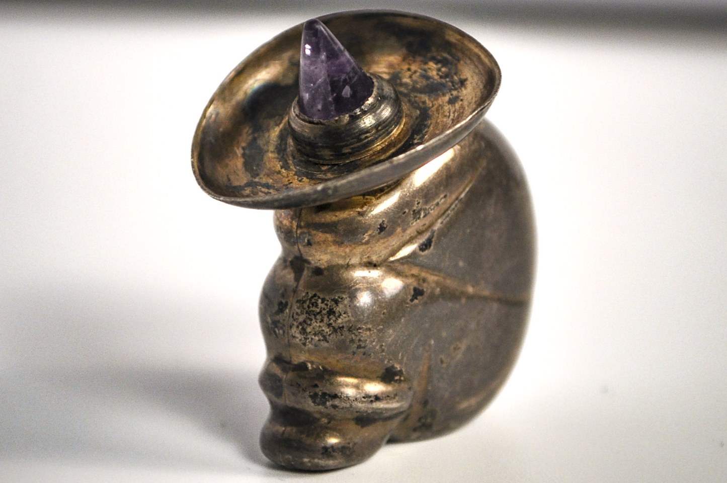 Vintage Sterling Silver Mexican Sleeping Fiesta Man Perfume Brooch - Silver Sombrero Figure Amethyst Accent Portable Perfume Brooch