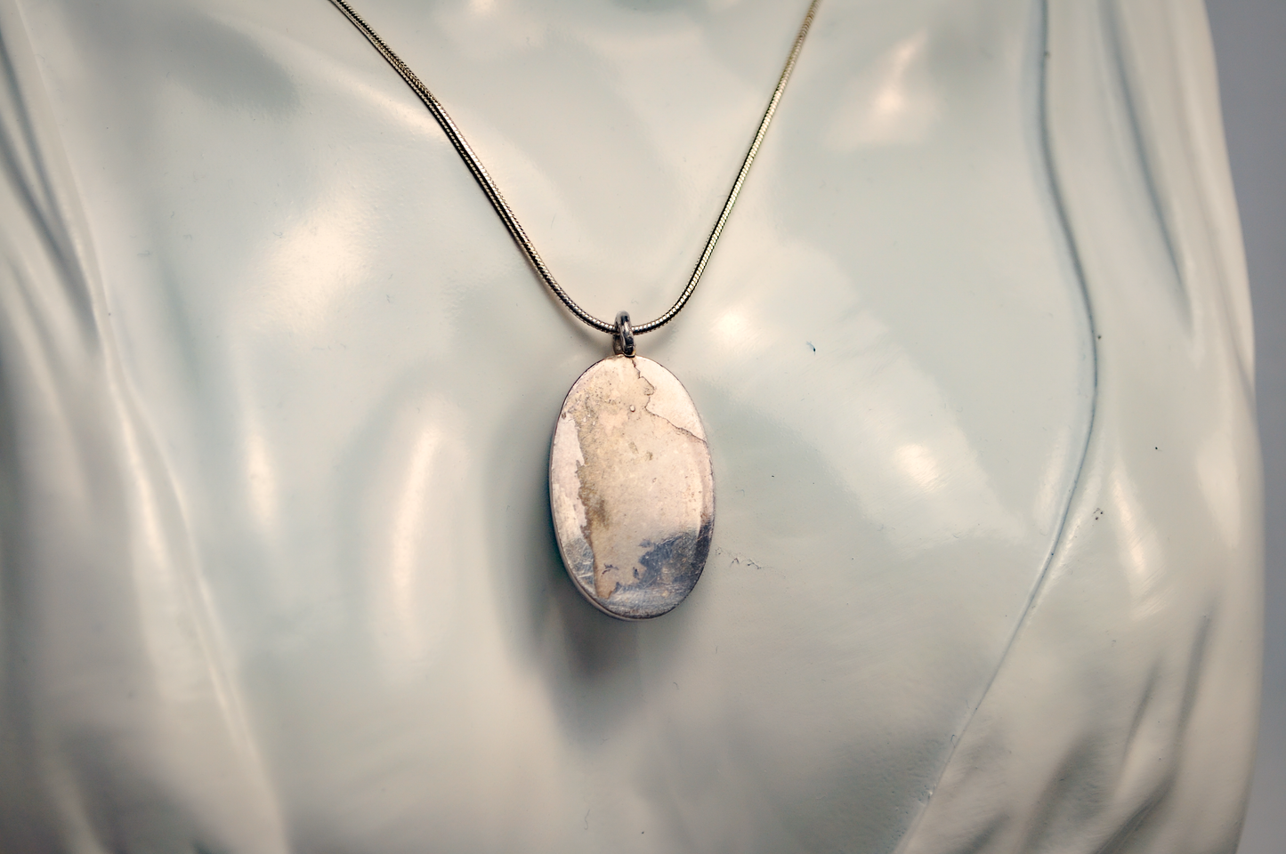 Dark Forest Green Sterling Silver Pendant With Copper Veining - Oval Cabochon Pendant Featuring Deep Green and Coppery Bronze Coloring