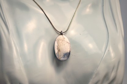 Dark Forest Green Sterling Silver Pendant With Copper Veining - Oval Cabochon Pendant Featuring Deep Green and Coppery Bronze Coloring