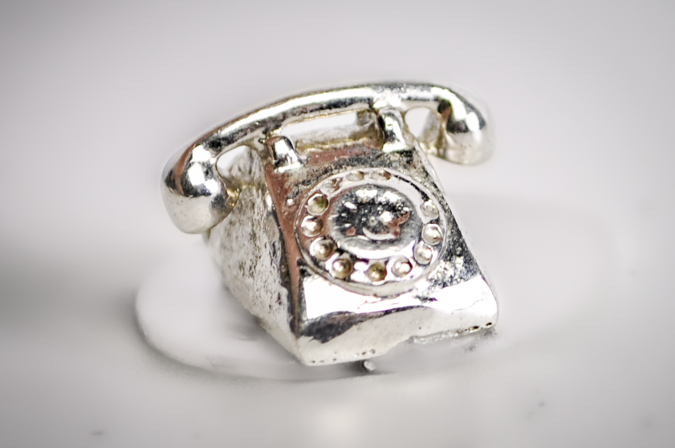 Vintage Sterling Rotary Phone 3-Dimensional Charm - Old Fashioned Telephone Sterling Charm