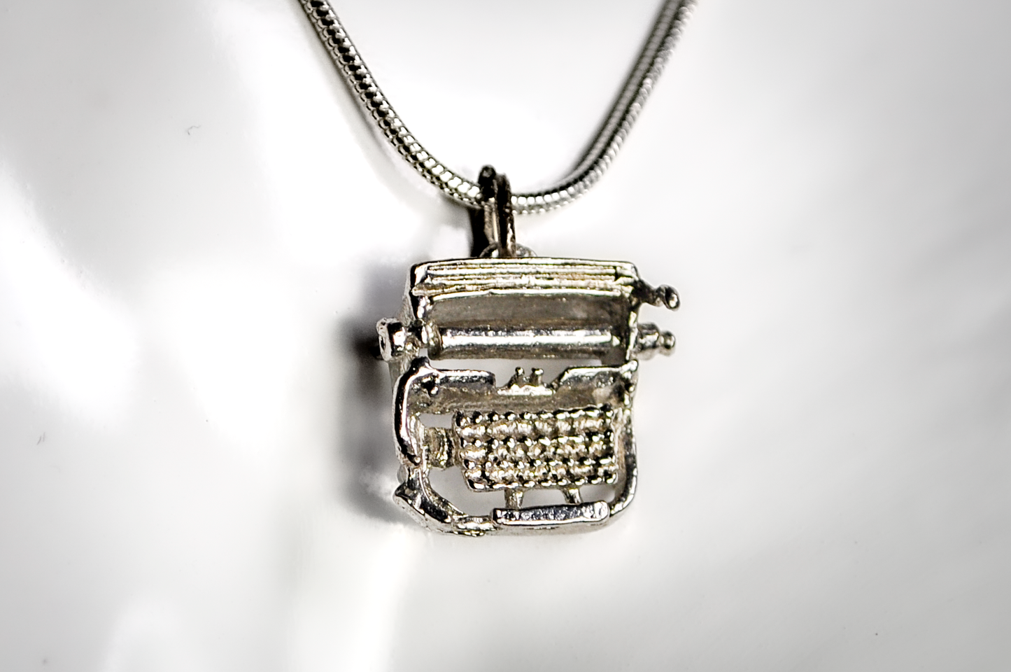 Vintage Sterling Silver Typewriter Charm - Sterling Silver Retro Typewriter Pendant