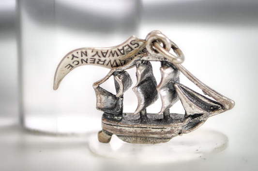 St. Lawrence Seaway, New York Sterling Silver Ship Charm - Vintage Sterling Silver Nautical St. Lawrence Seaway, Ship Charm