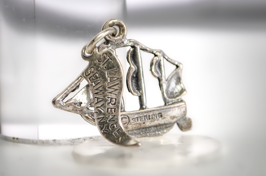 St. Lawrence Seaway, New York Sterling Silver Ship Charm - Vintage Sterling Silver Nautical St. Lawrence Seaway, Ship Charm