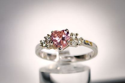 Vintage Size 11 Cubic Zirconia Pink Heart Statement Ring - Stunning Heart Pink Cubic Zirconia Sz 11