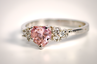 Vintage Size 11 Cubic Zirconia Pink Heart Statement Ring - Stunning Heart Pink Cubic Zirconia Sz 11