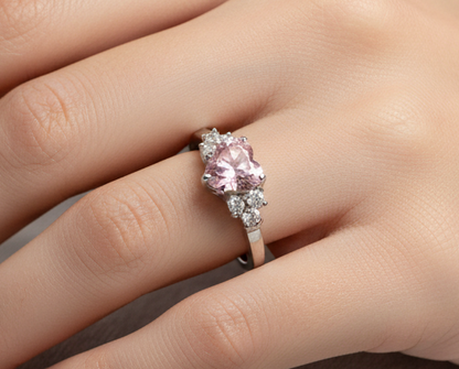Vintage Size 11 Cubic Zirconia Pink Heart Statement Ring - Stunning Heart Pink Cubic Zirconia Sz 11