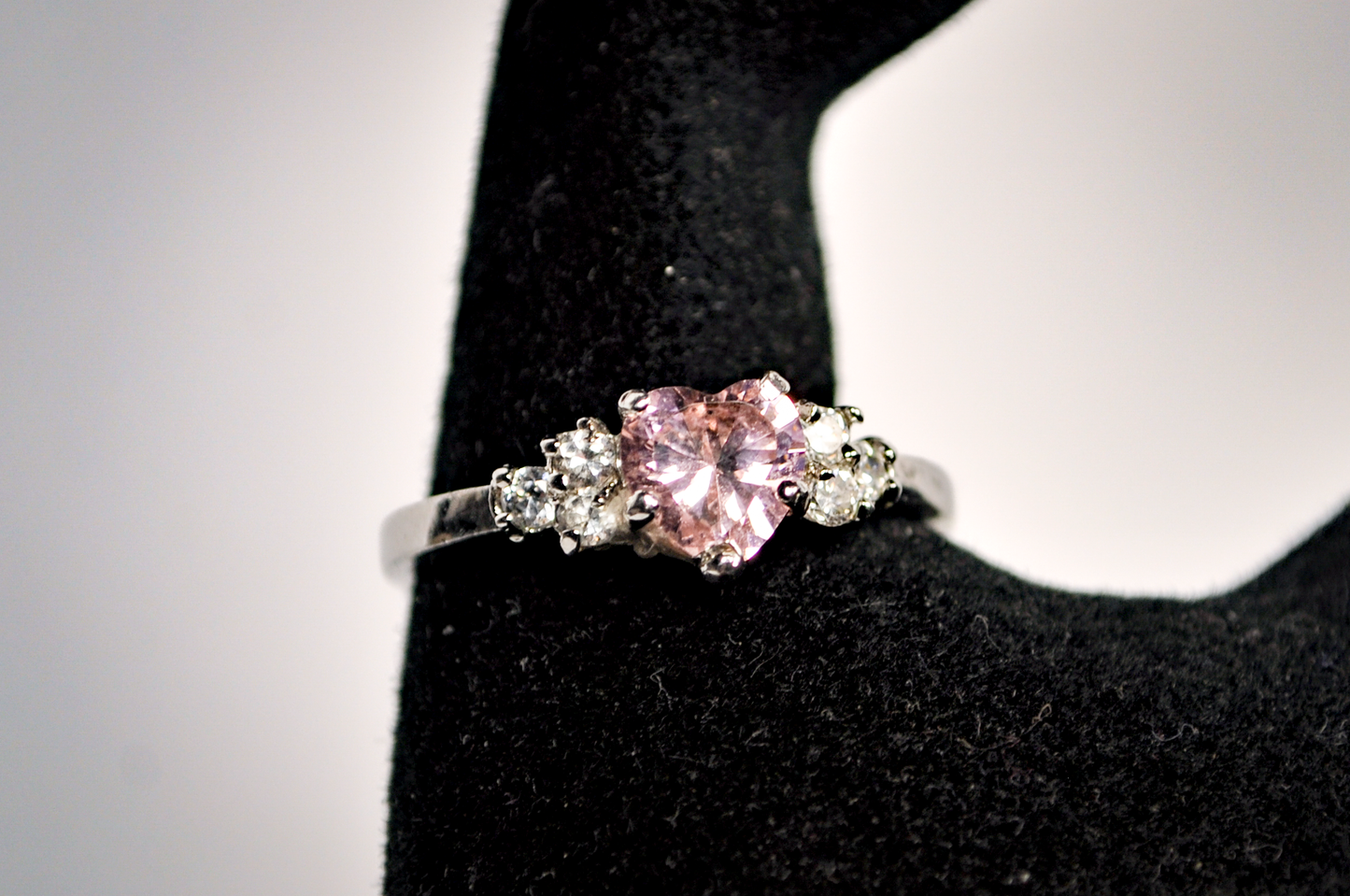 Vintage Size 11 Cubic Zirconia Pink Heart Statement Ring - Stunning Heart Pink Cubic Zirconia Sz 11