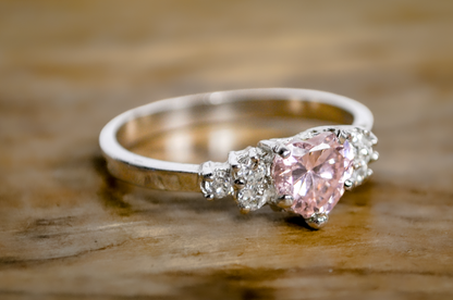 Vintage Size 11 Cubic Zirconia Pink Heart Statement Ring - Stunning Heart Pink Cubic Zirconia Sz 11