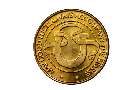 May Good Luck Always Accompany the Bearer Token - Vintage Good Luck Token: Horseshoe &amp; Ribbon, American Eagle Flag Reverse