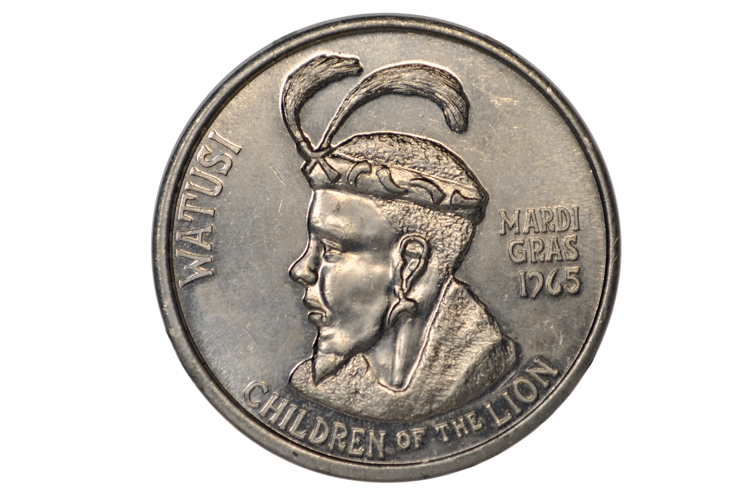 Aluminum 1965 Zulu Mardi Gras Doubloon - Mardi Gras Aluminum Watusi / Children of the Lion Doubloon