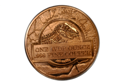 Jurassic Park T-Rex Dinosaur 3D Ultra High Relief Coin - 1 oz Pure Copper Colorized Round T-Rex (.999 Fine)