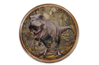Jurassic Park T-Rex Dinosaur 3D Ultra High Relief Coin - 1 oz Pure Copper Colorized Round T-Rex (.999 Fine)