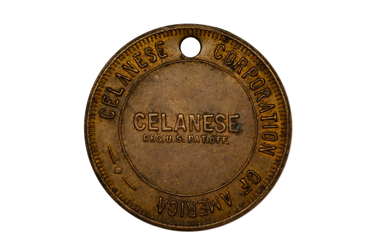 Vintage Brass Celanese Corporation of America Employee Tool Check Tag - Antique Industrial Brass ID Token Celanese Corporation