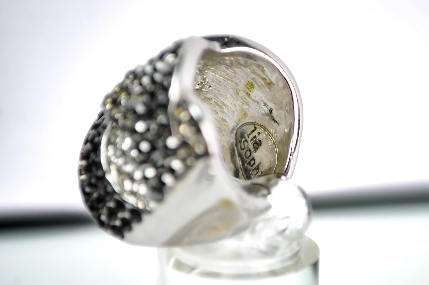 Vintage Lia Sophia Size 7 Two Tone Crystals Ring - Lia Sophia Statement Ring Sz 7 Woven Silver Two Toned Crystal's
