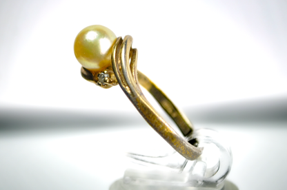 Vintage Sterling Silver Gold Plated Pearl Ring Size 6.5 - Mid-Century Sterling Silver Pearl Bypass Ring Size 6.5