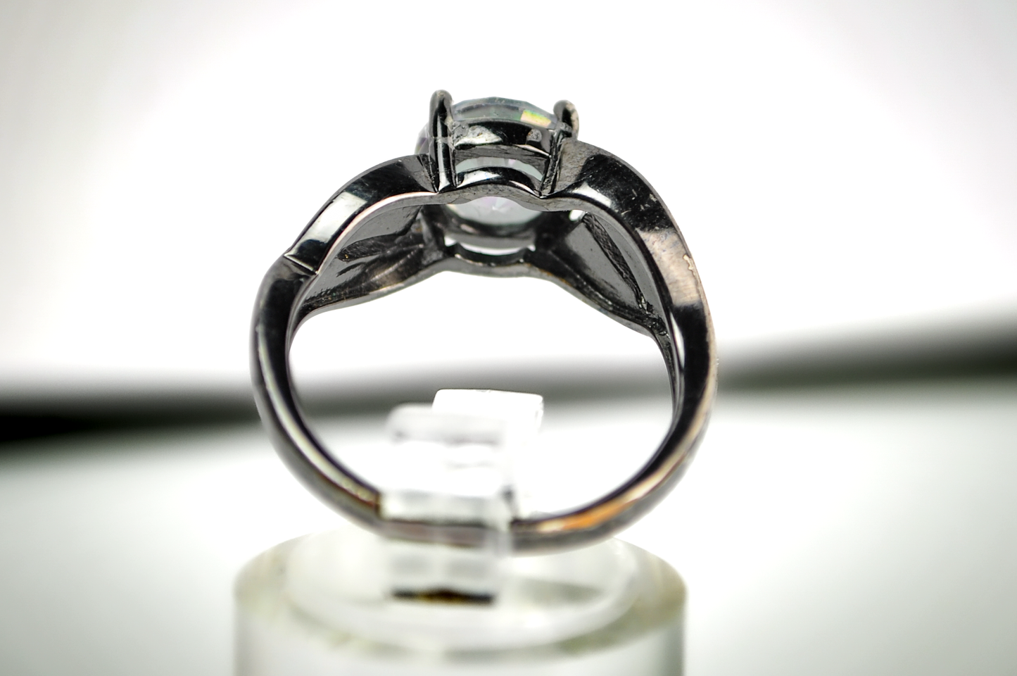 Elegant White Fire Opal and Rainbow Topaz Sterling Ring Size 9 - Size 9 Black Silver Rainbow Topaz and Fire Opal Ring