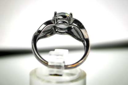 Elegant White Fire Opal and Rainbow Topaz Sterling Ring Size 9 - Size 9 Black Silver Rainbow Topaz and Fire Opal Ring