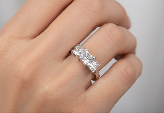 Three Stone Princess Cut CZ Diamond Sterling Silver Ring Size 7 - Elegant Princess Cut Ring in Sterling with Prong Setting SZ 7