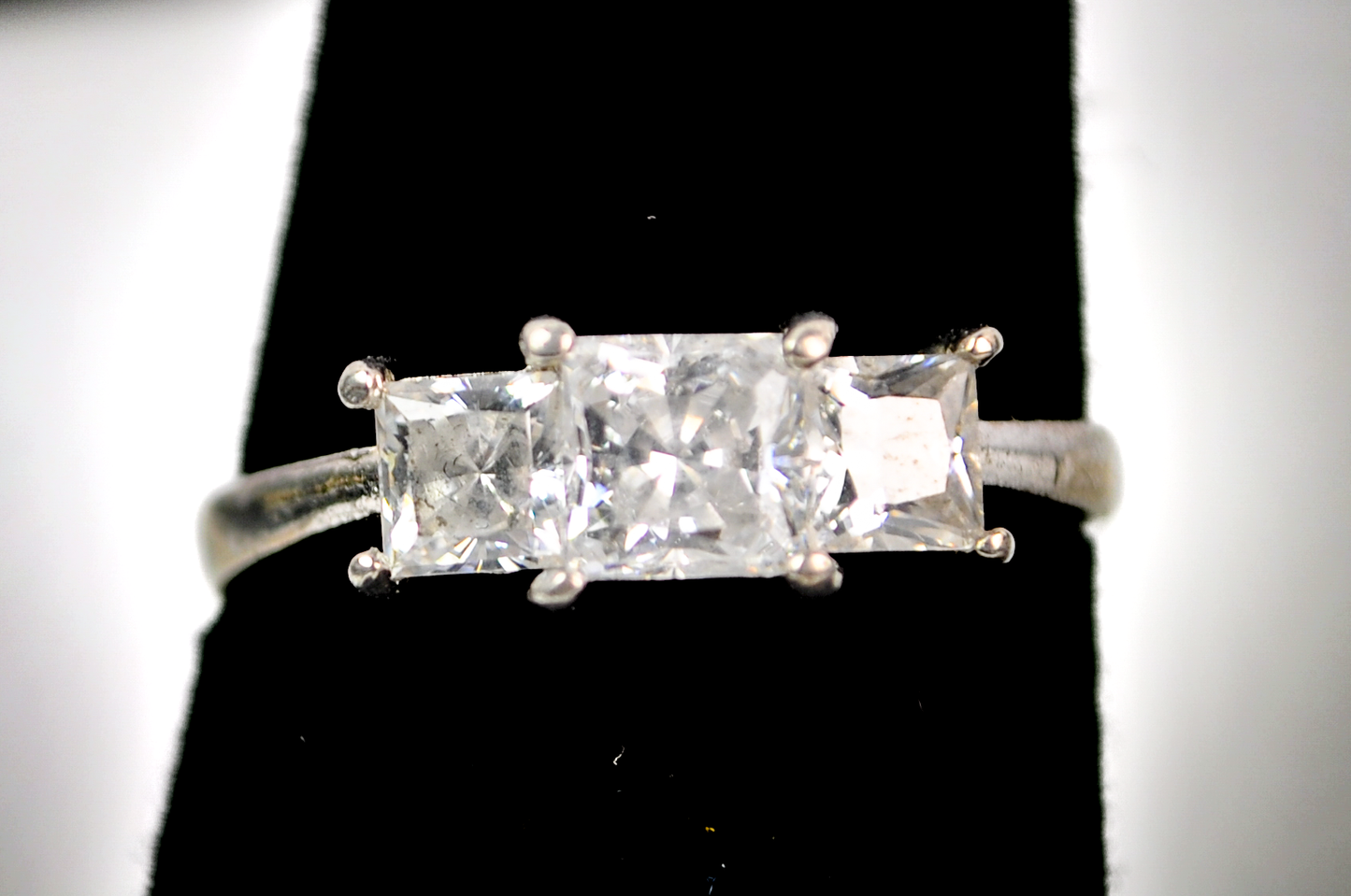 Three Stone Princess Cut CZ Diamond Sterling Silver Ring Size 7 - Elegant Princess Cut Ring in Sterling with Prong Setting SZ 7