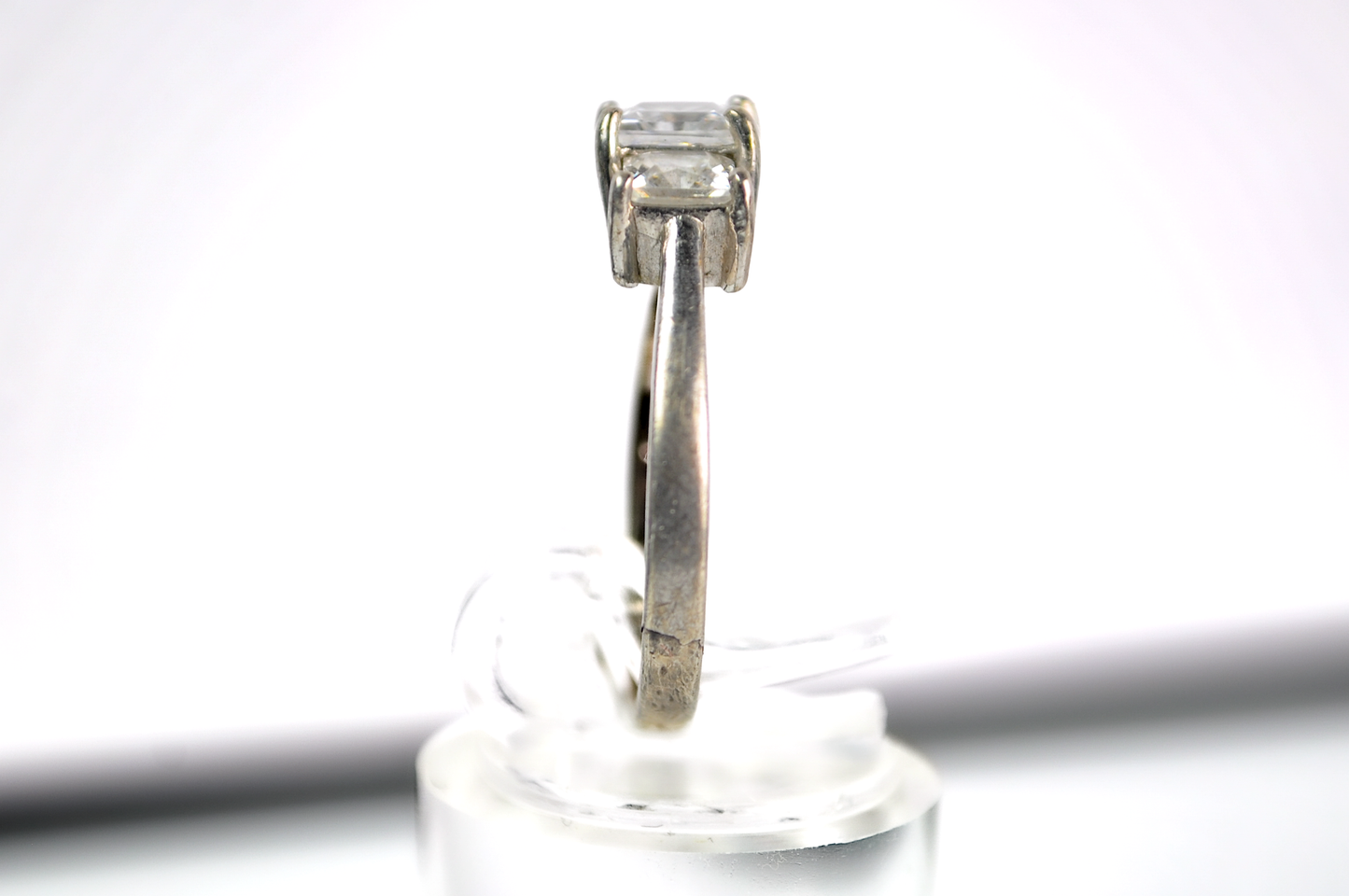 Three Stone Princess Cut CZ Diamond Sterling Silver Ring Size 7 - Elegant Princess Cut Ring in Sterling with Prong Setting SZ 7