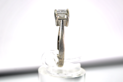 Three Stone Princess Cut CZ Diamond Sterling Silver Ring Size 7 - Elegant Princess Cut Ring in Sterling with Prong Setting SZ 7