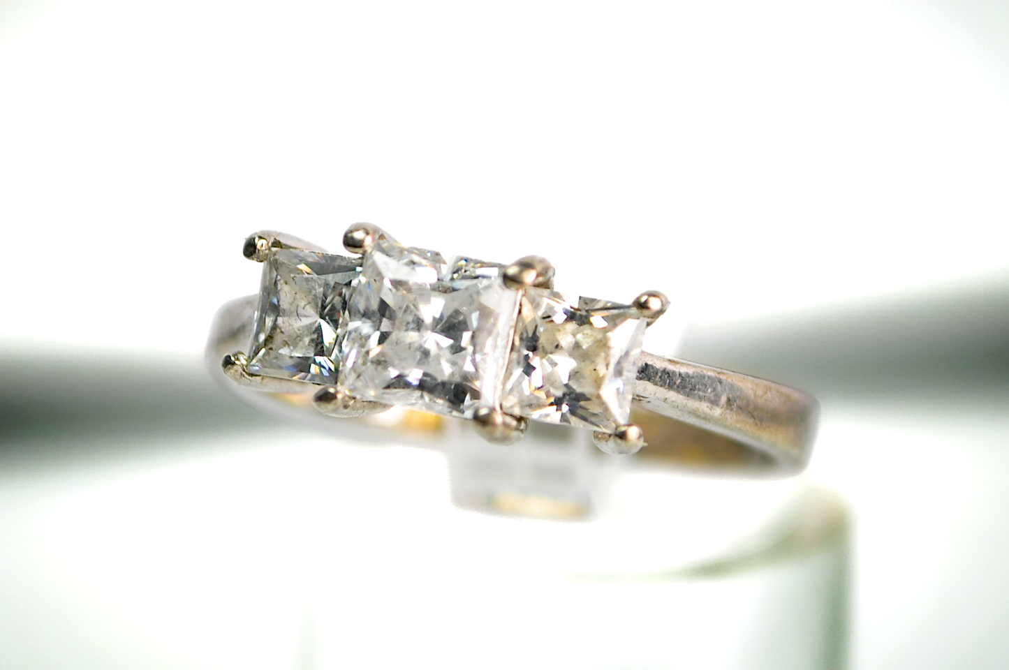 Three Stone Princess Cut CZ Diamond Sterling Silver Ring Size 7 - Elegant Princess Cut Ring in Sterling with Prong Setting SZ 7