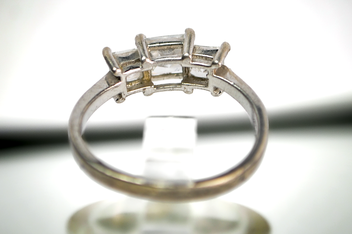 Three Stone Princess Cut CZ Diamond Sterling Silver Ring Size 7 - Elegant Princess Cut Ring in Sterling with Prong Setting SZ 7