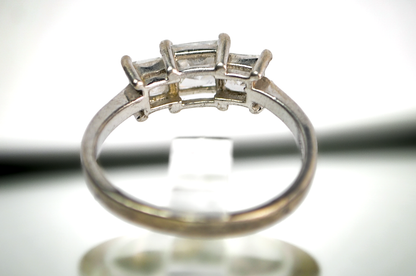 Three Stone Princess Cut CZ Diamond Sterling Silver Ring Size 7 - Elegant Princess Cut Ring in Sterling with Prong Setting SZ 7