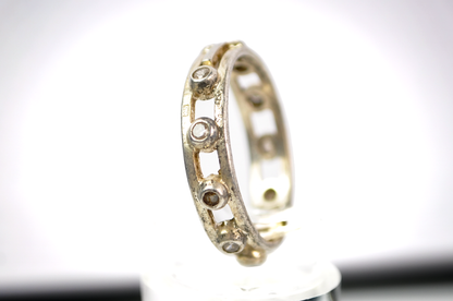 Size 8 Sterling Silver Ring with Central Cross and Bezel CZ Accents - 925 Sterling Silver Religious Cross Ring, Size 8