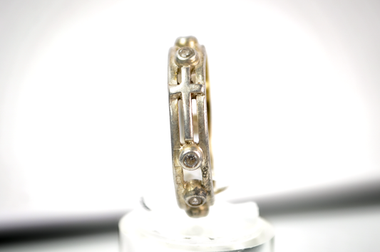 Size 8 Sterling Silver Ring with Central Cross and Bezel CZ Accents - 925 Sterling Silver Religious Cross Ring, Size 8